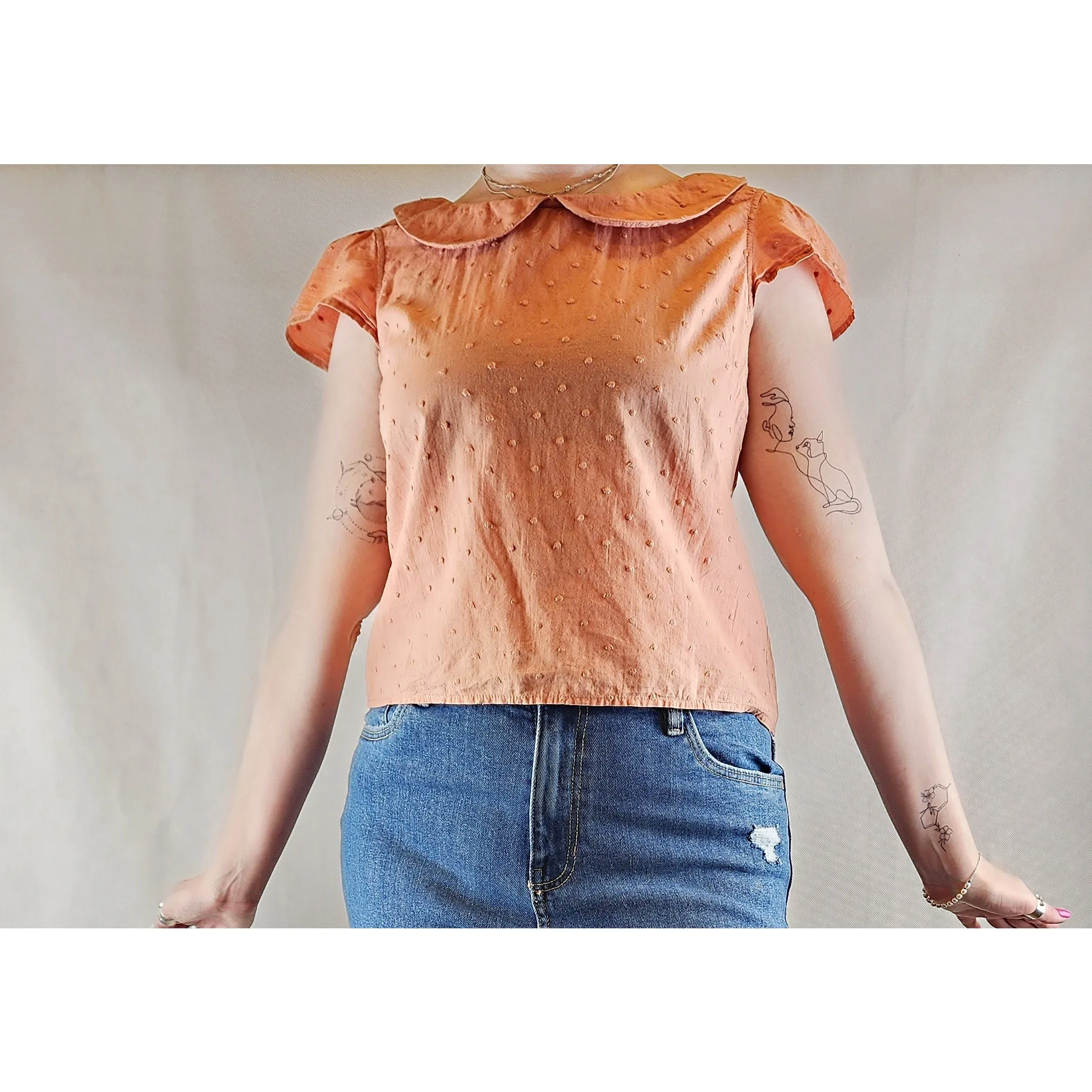 Princess Highway Peach cropped shirt with peter pan collar size 12