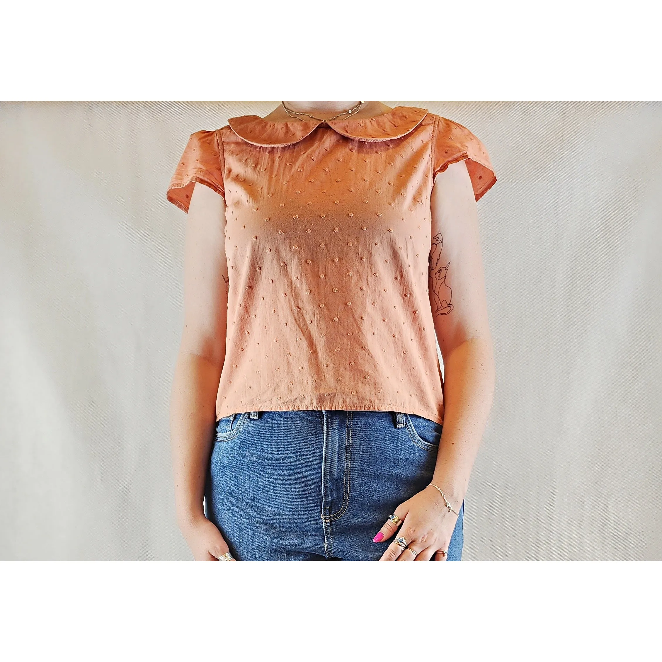 Princess Highway Peach cropped shirt with peter pan collar size 12