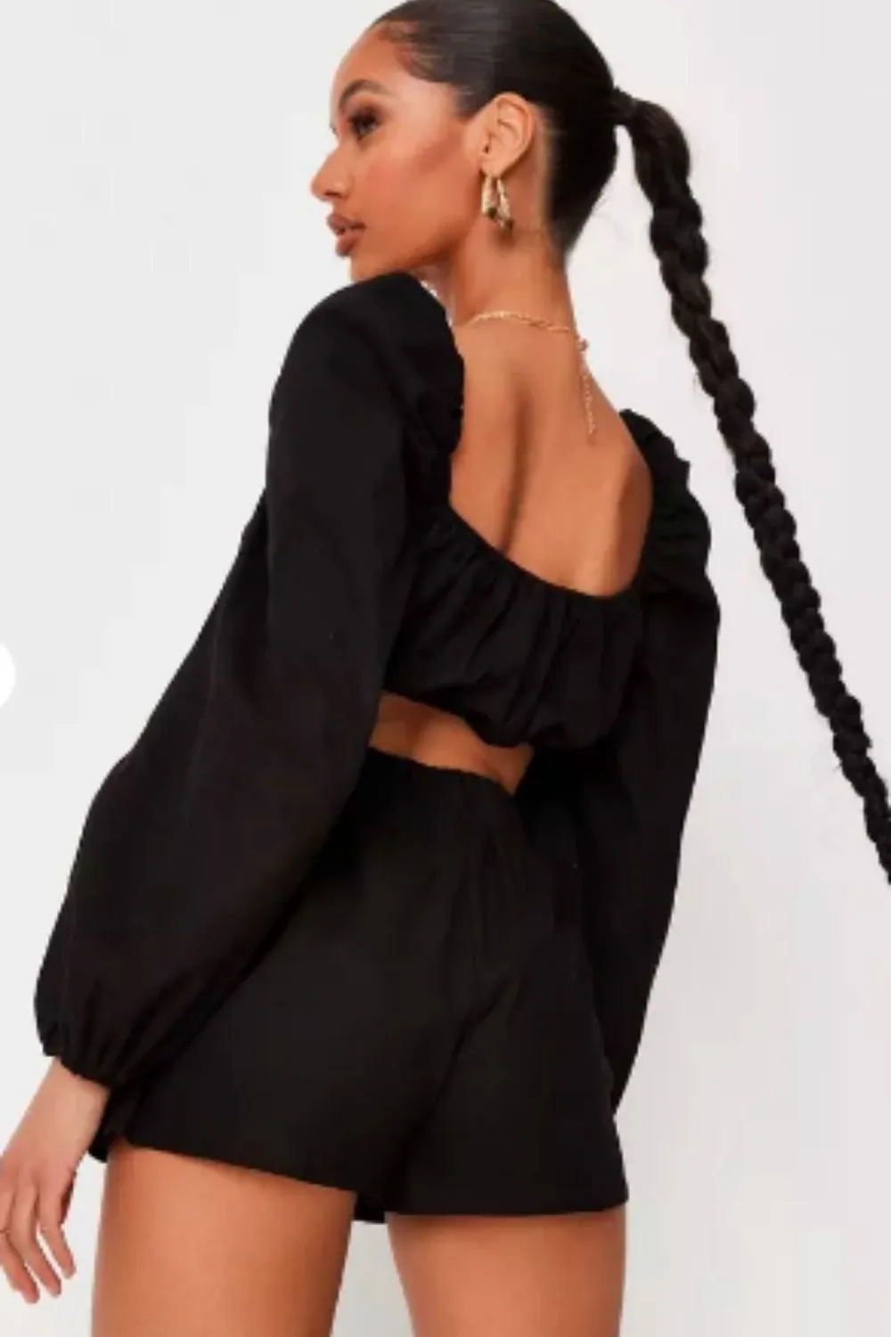 Puff Sleeve Black Crop Top