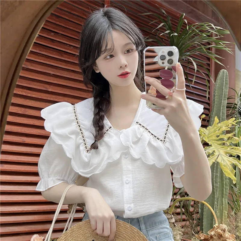 Puff Sleeve Cute Peter Pan Collar Shirt