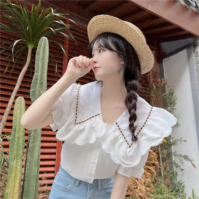 Puff Sleeve Cute Peter Pan Collar Shirt
