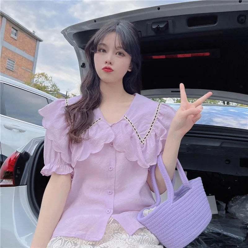Puff Sleeve Cute Peter Pan Collar Shirt