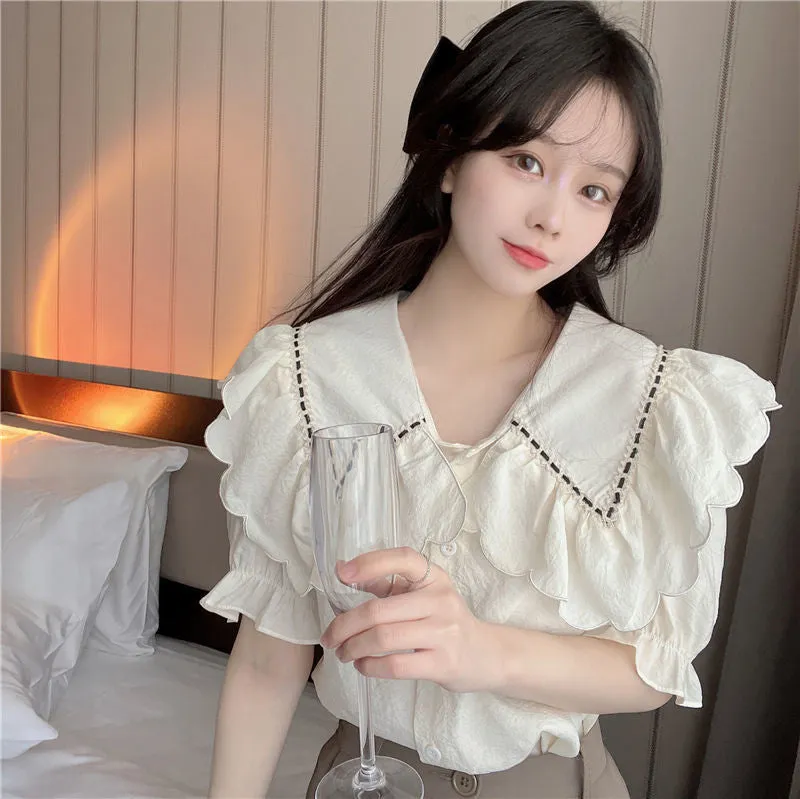 Puff Sleeve Cute Peter Pan Collar Shirt