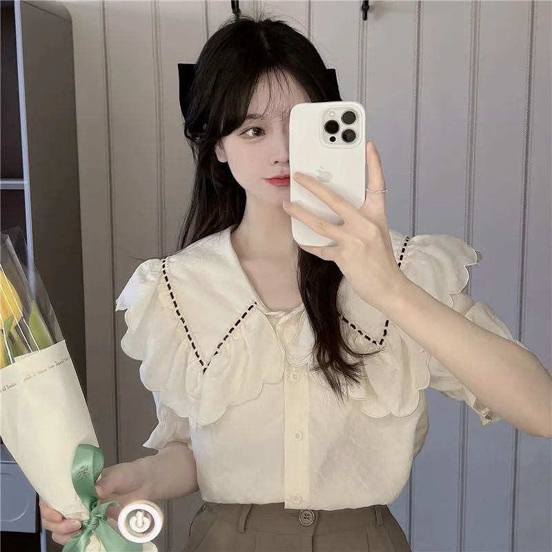 Puff Sleeve Cute Peter Pan Collar Shirt