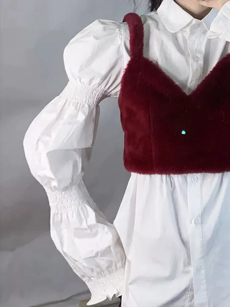 Puff sleeve design white shirt【s0000006235】