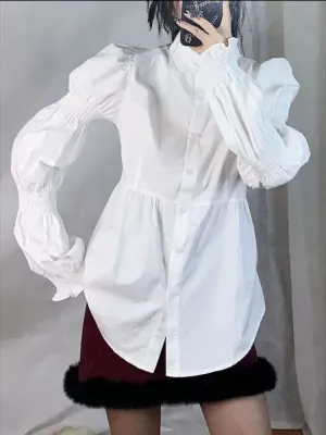 Puff sleeve design white shirt【s0000006235】