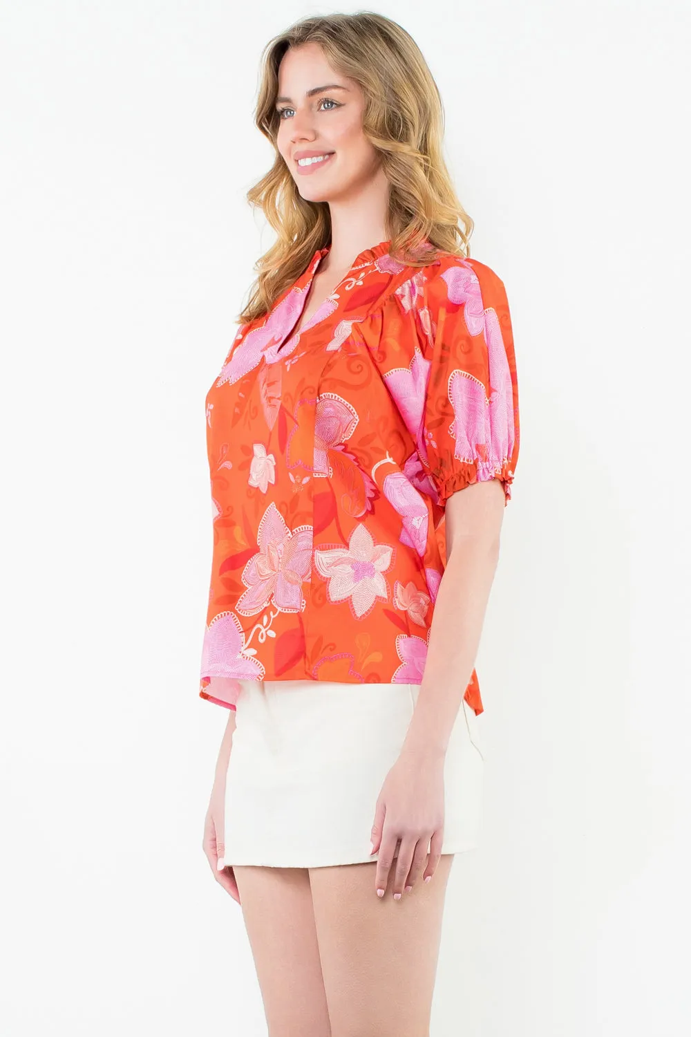 Puff Sleeve Flower Blouse
