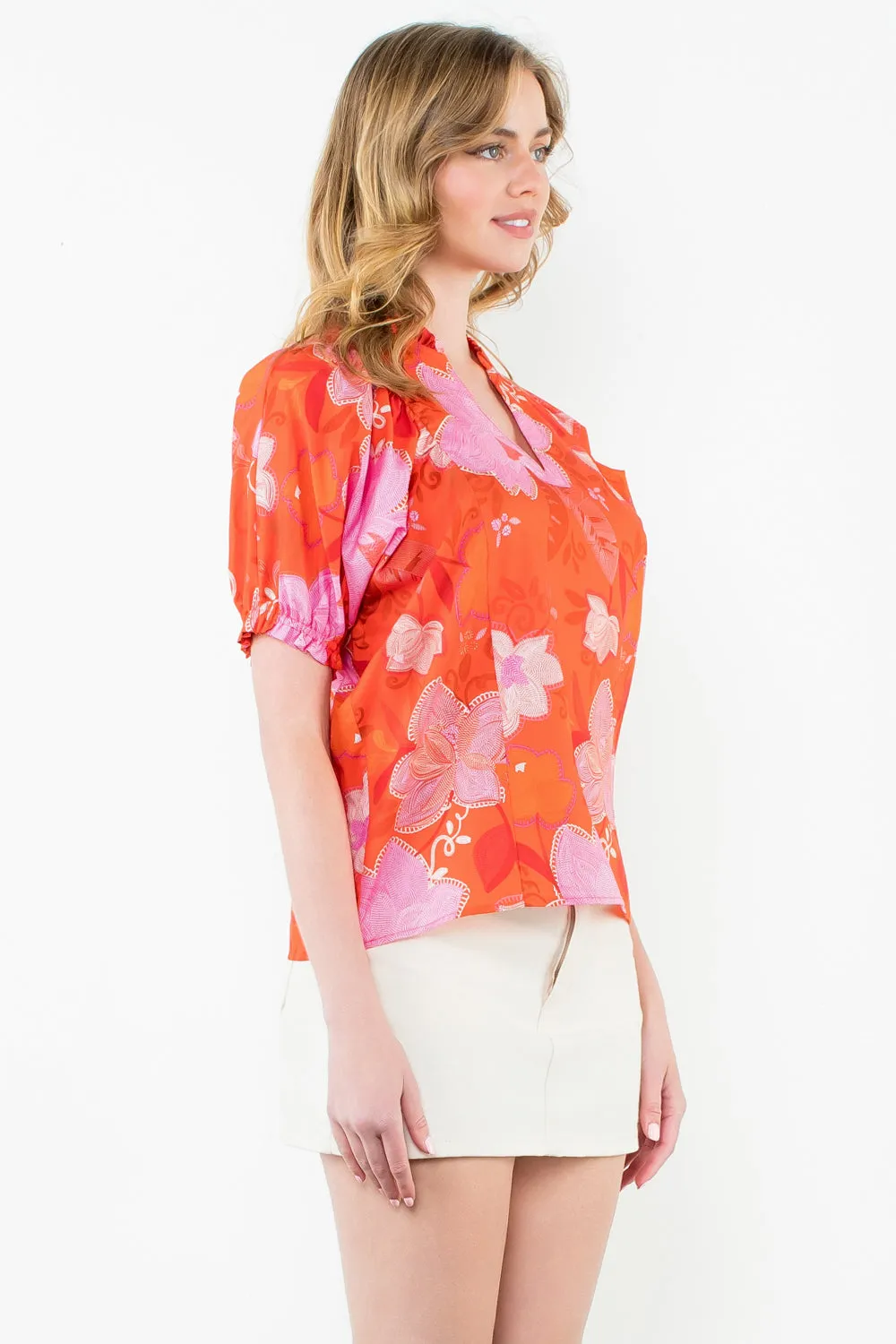 Puff Sleeve Flower Blouse
