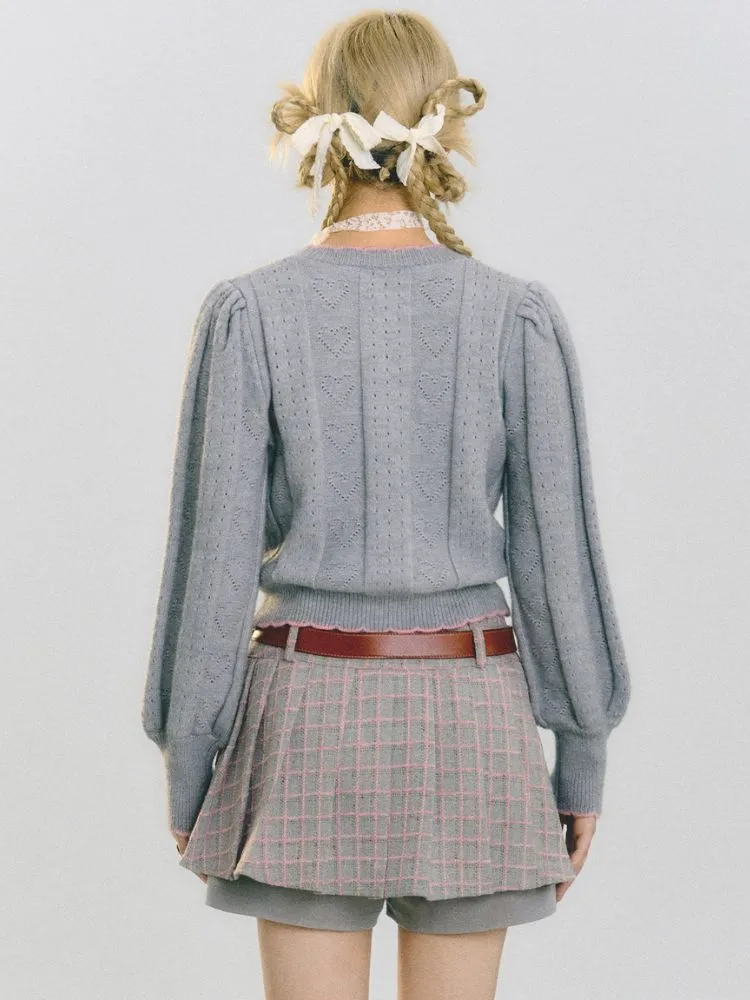Puff Sleeve Hollow Love Cardigan【s0000001509】