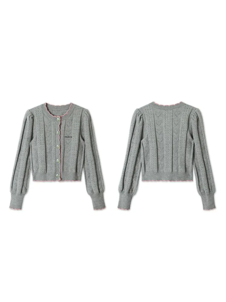Puff Sleeve Hollow Love Cardigan【s0000001509】