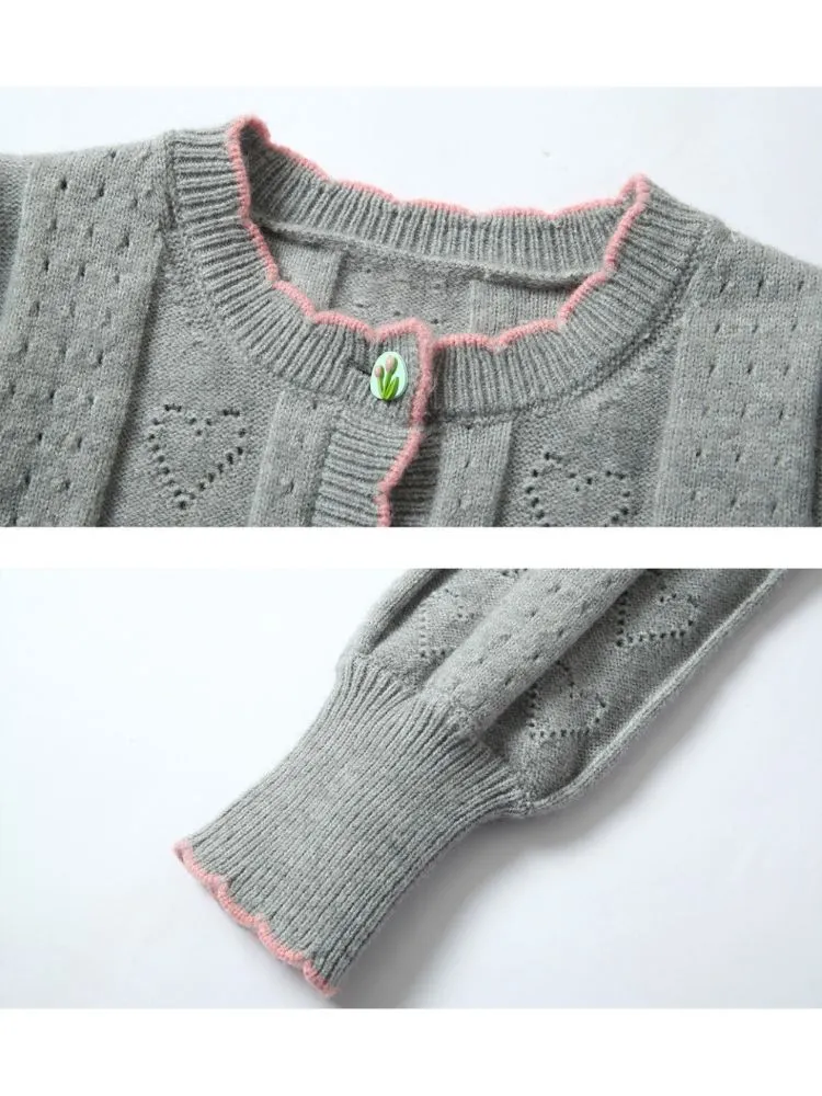 Puff Sleeve Hollow Love Cardigan【s0000001509】