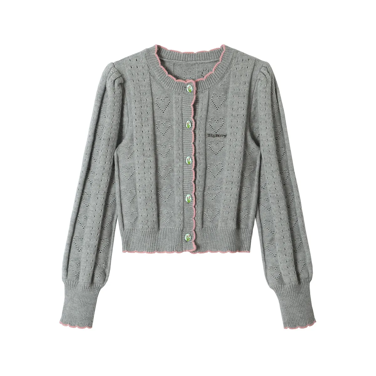 Puff Sleeve Hollow Love Cardigan【s0000001509】