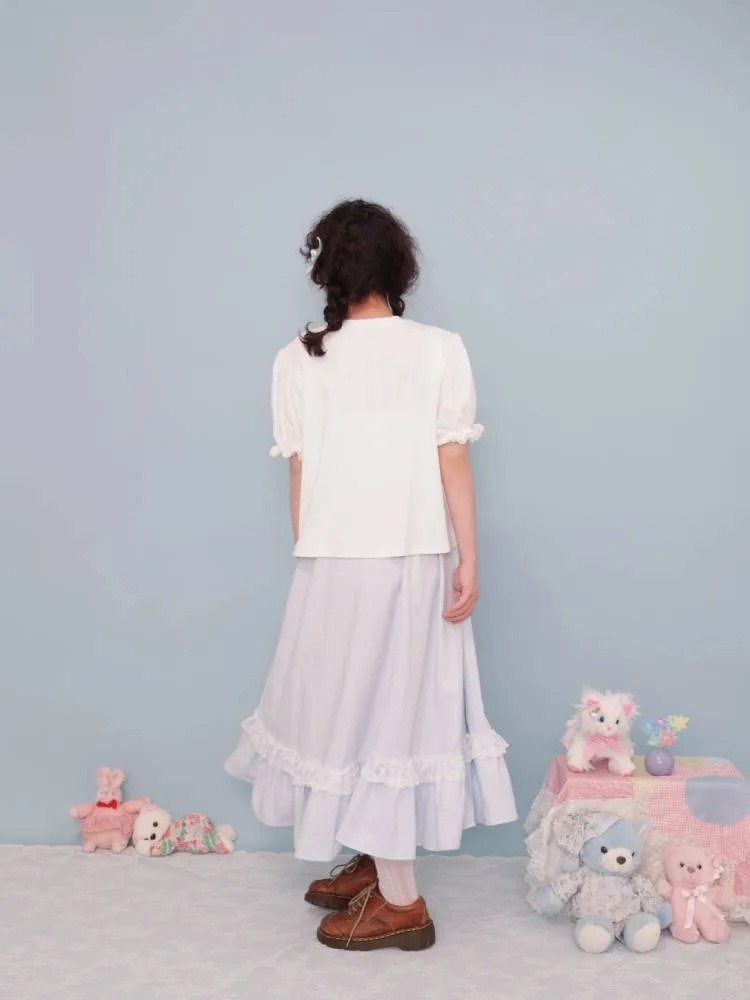 puff sleeve lace T-shirt