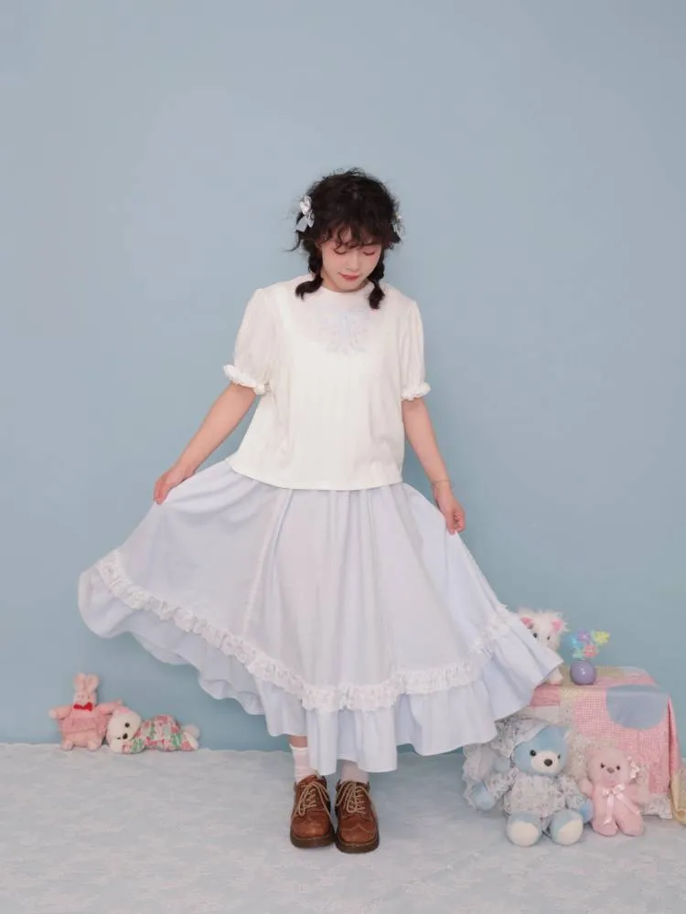 puff sleeve lace T-shirt