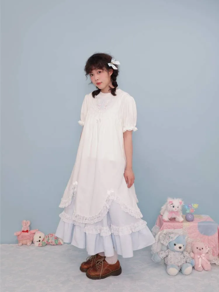 puff sleeve lace T-shirt