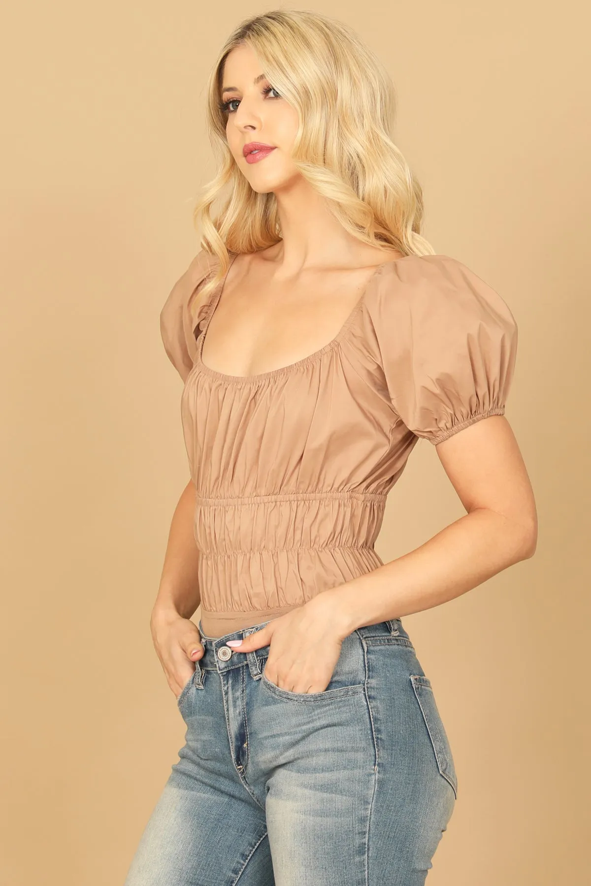 PUFF SLEEVE PLEATED BODYSUIT