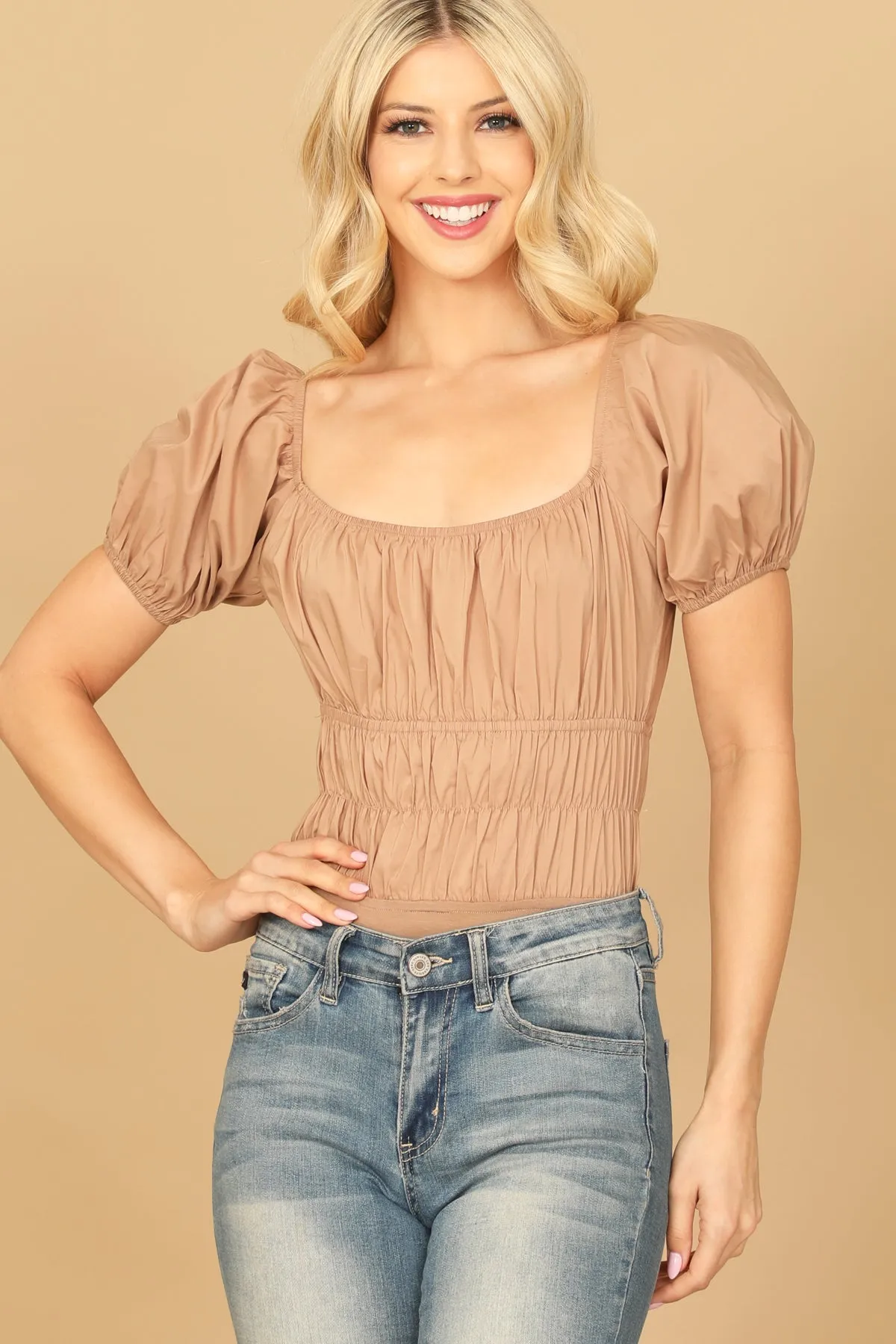 PUFF SLEEVE PLEATED BODYSUIT