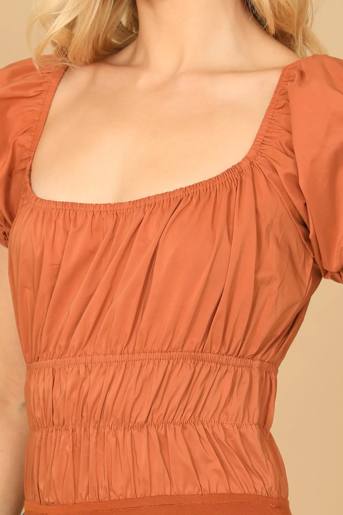 PUFF SLEEVE PLEATED BODYSUIT