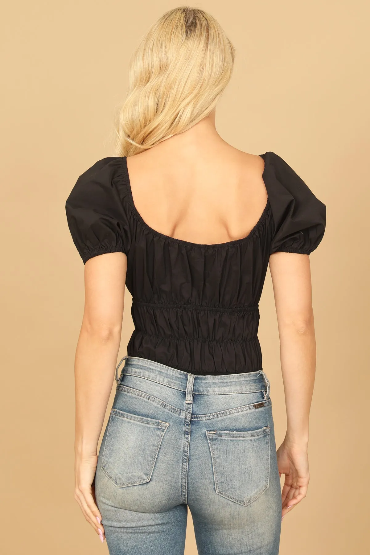 PUFF SLEEVE PLEATED BODYSUIT
