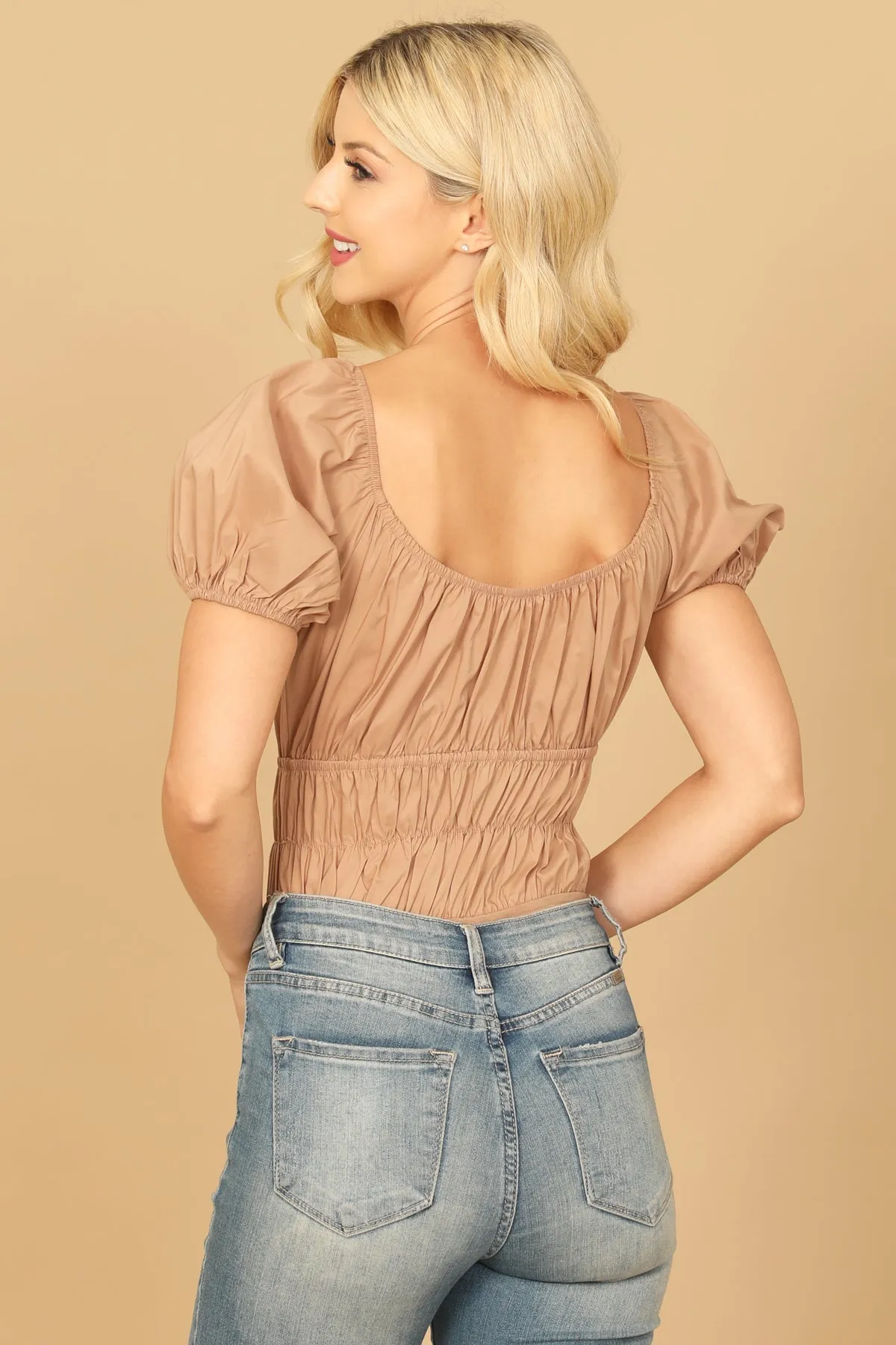 PUFF SLEEVE PLEATED BODYSUIT