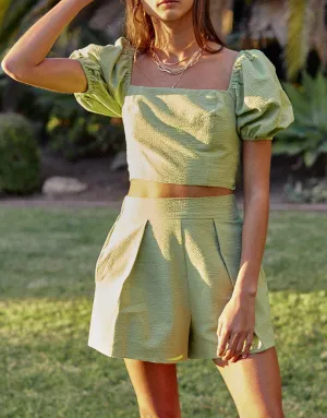 Puff Sleeve Tie Back Crop Top