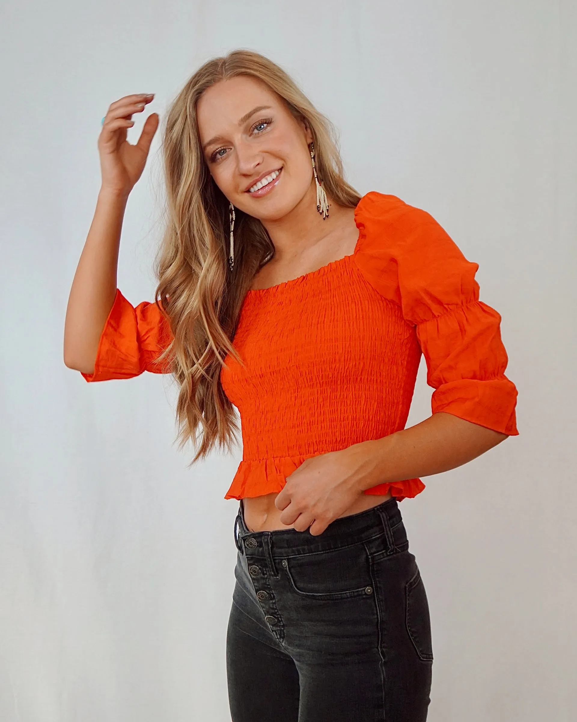 Puff Sleeve Top - Red