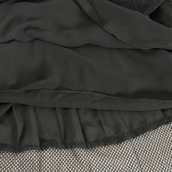 Rachel Roy Pleated Fishnet Hem Maxi Skirt Womens Size XXL Black Lined Side Zip