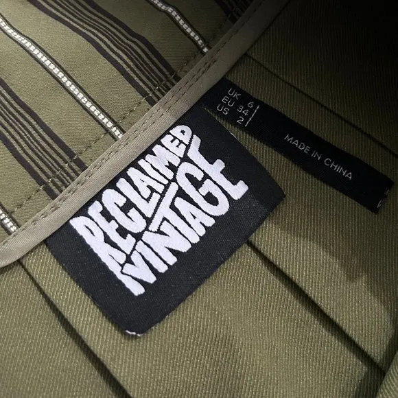 Reclaimed Vintage (ASOS) Y2K Belted Mini Skirt in Khaki Stripe ASO Emily Rudd