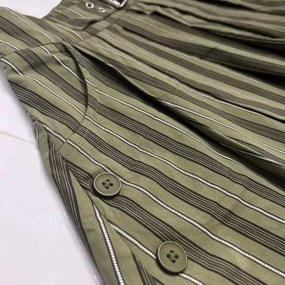 Reclaimed Vintage (ASOS) Y2K Belted Mini Skirt in Khaki Stripe ASO Emily Rudd