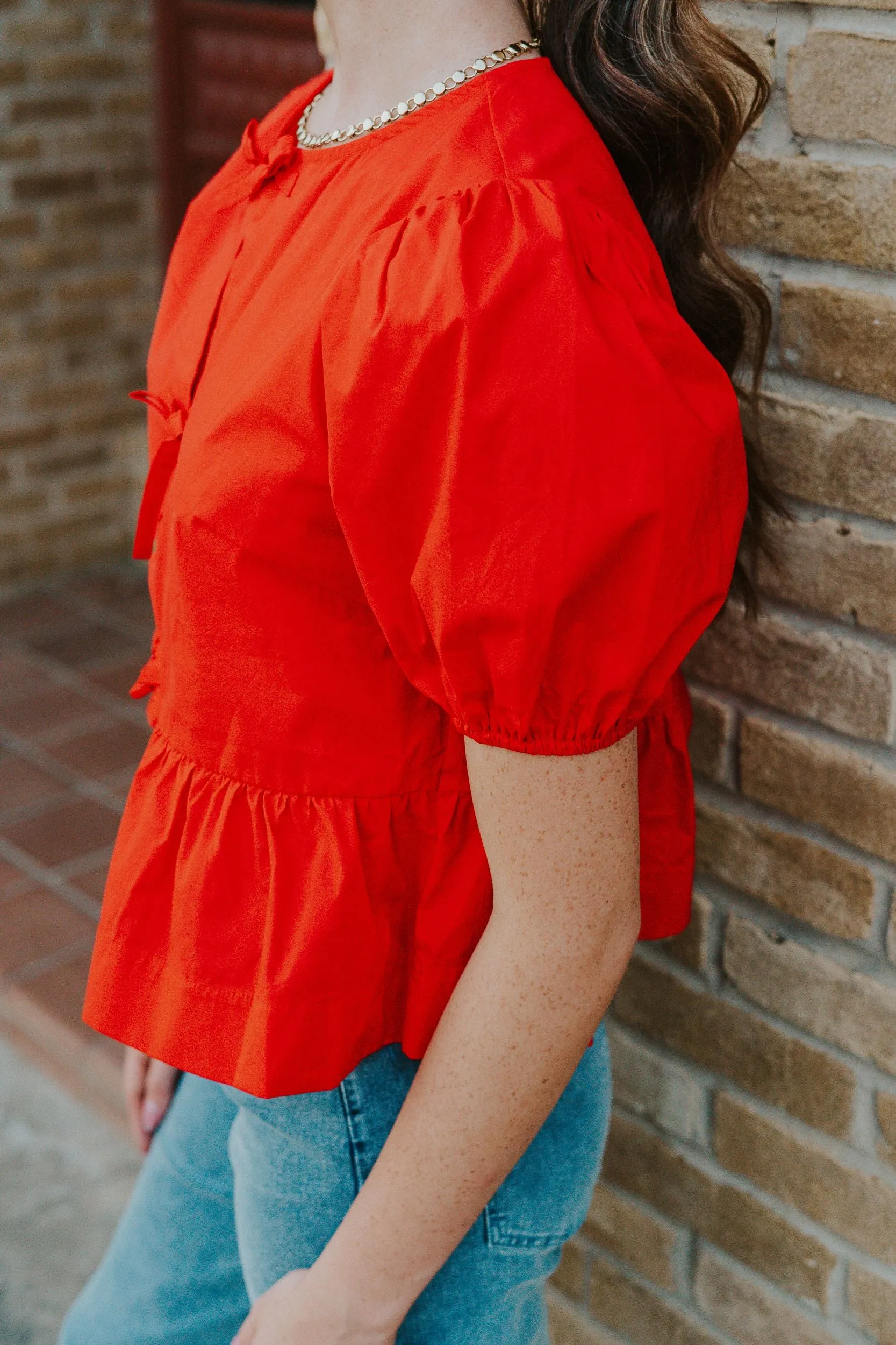 Red Hailey Bot Tie Detail Blouse PT18486