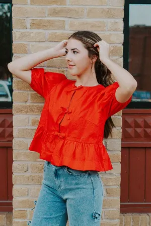 Red Hailey Bot Tie Detail Blouse PT18486