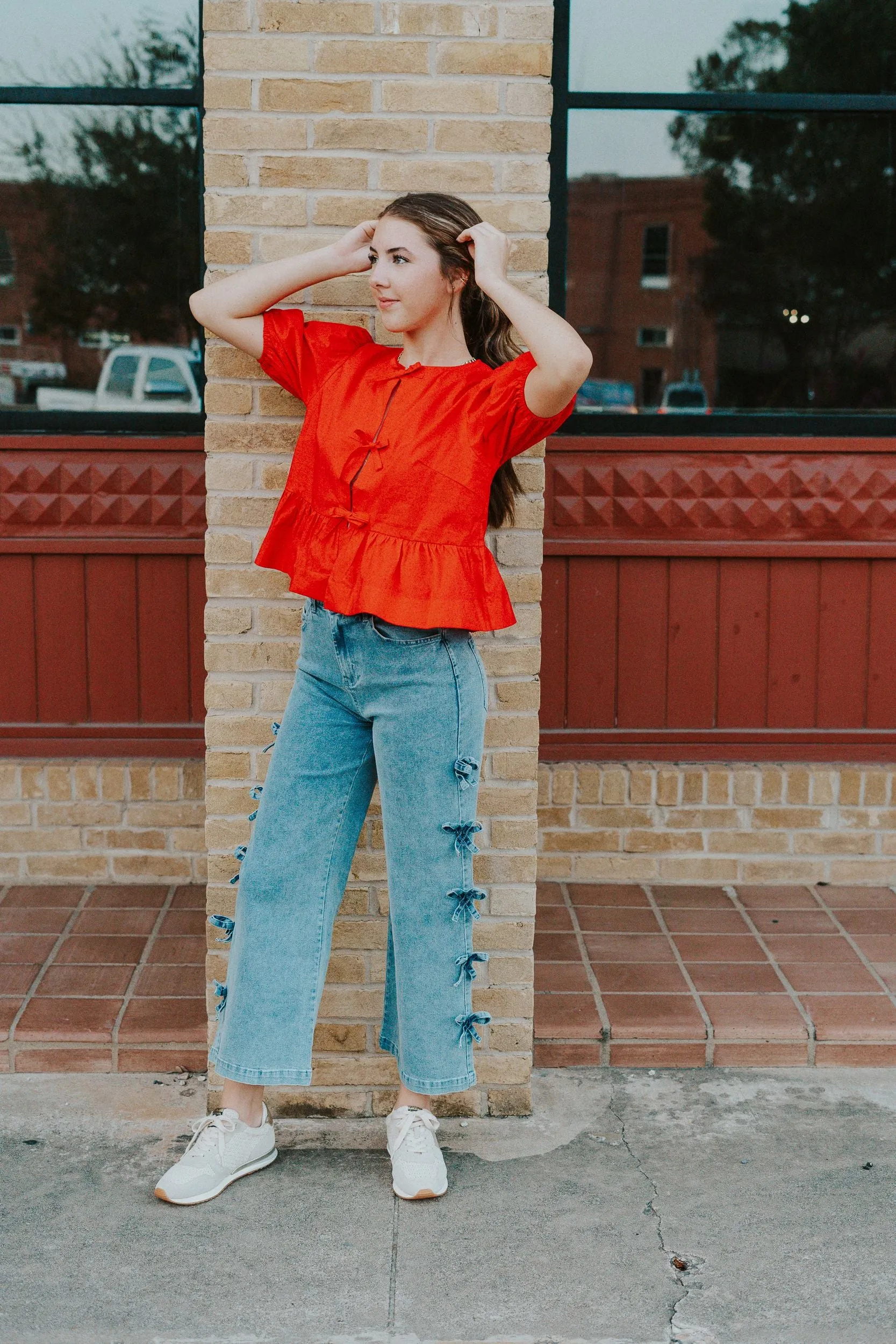 Red Hailey Bot Tie Detail Blouse PT18486