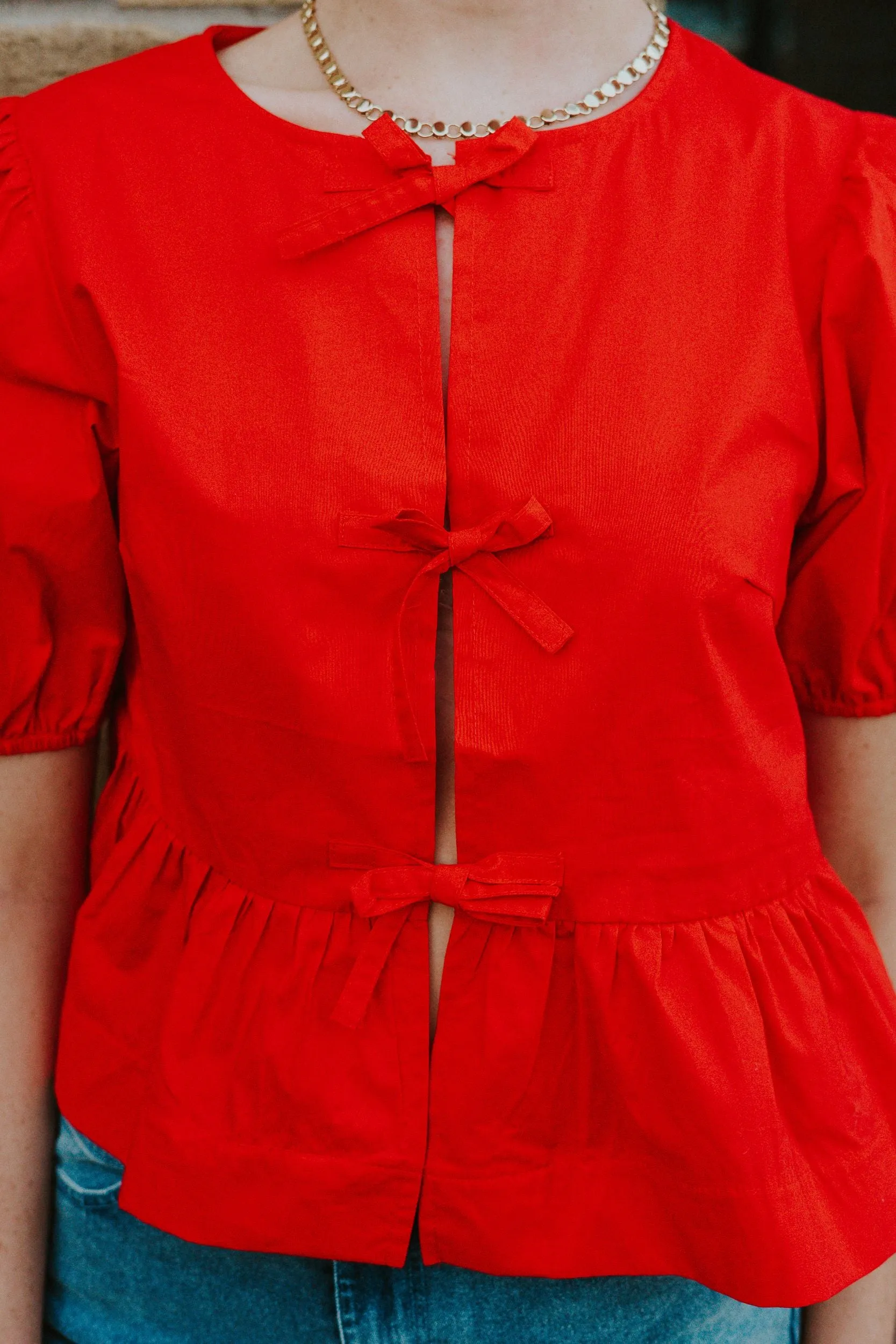 Red Hailey Bot Tie Detail Blouse PT18486