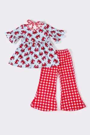 Red plaid crab girl pants set