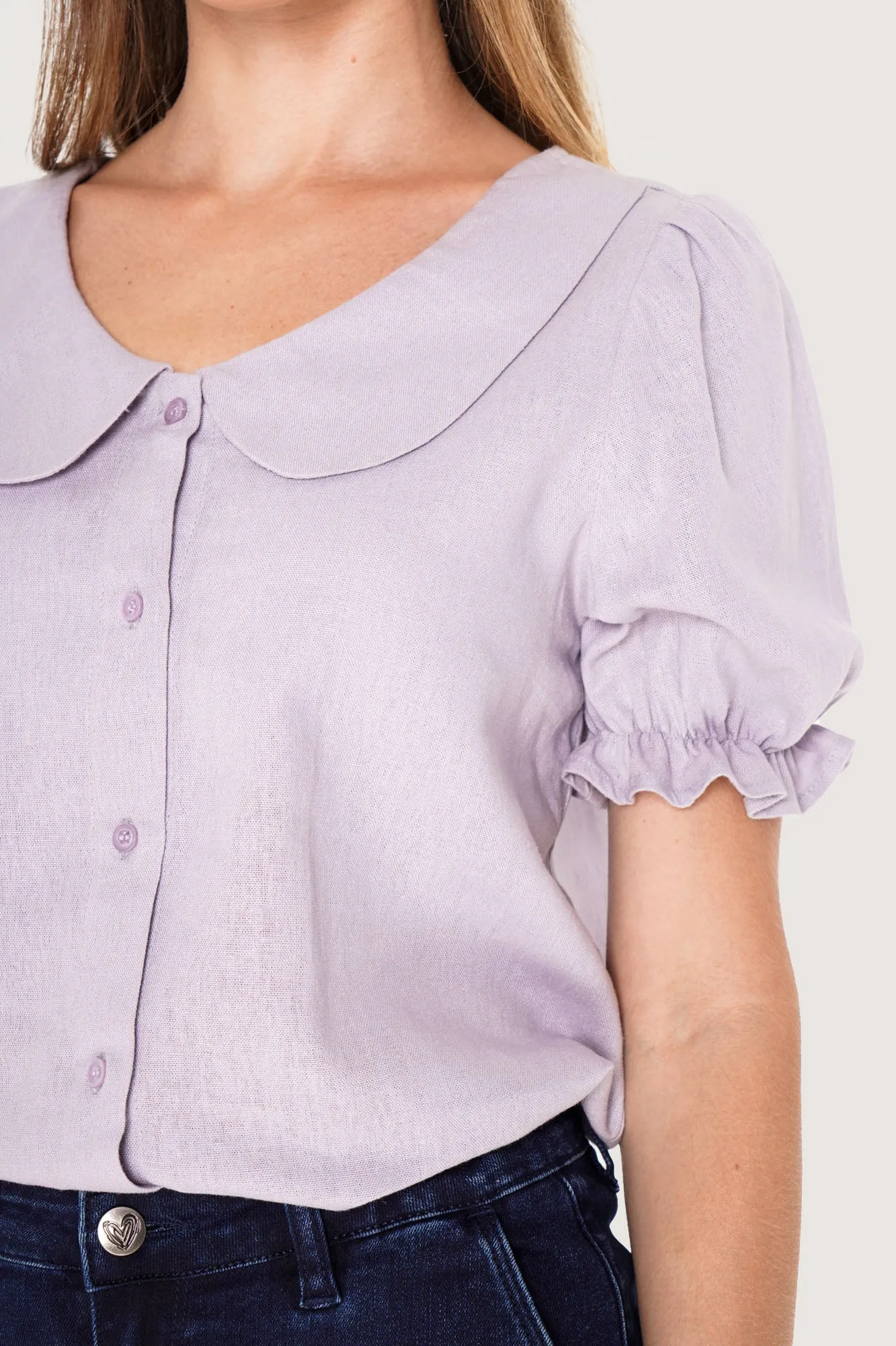 REFORME Linen Peter Pan Collar Puff Sleeve Top