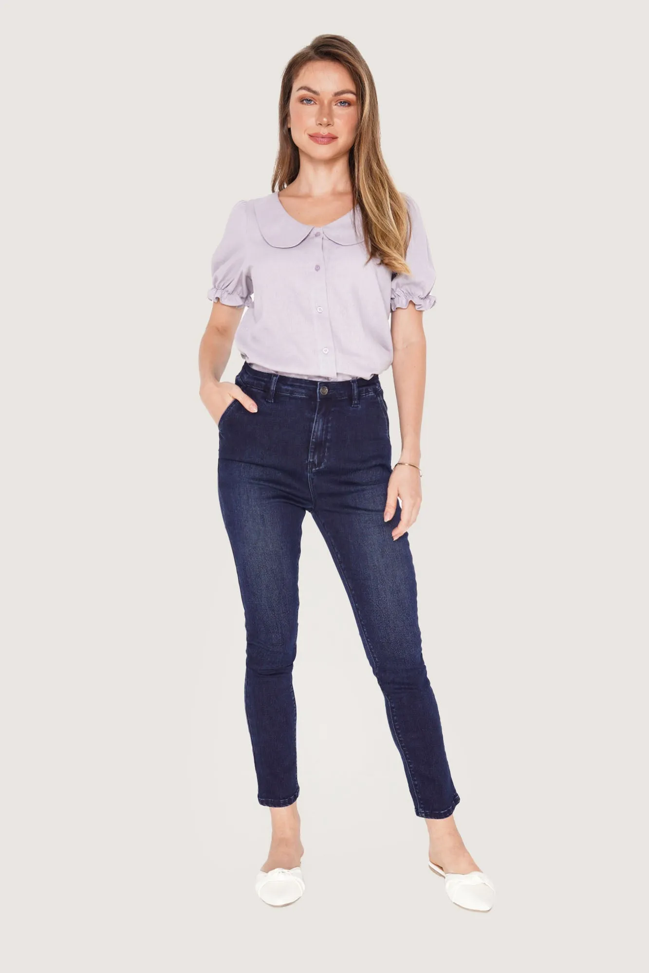 REFORME Linen Peter Pan Collar Puff Sleeve Top