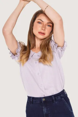REFORME Linen Peter Pan Collar Puff Sleeve Top