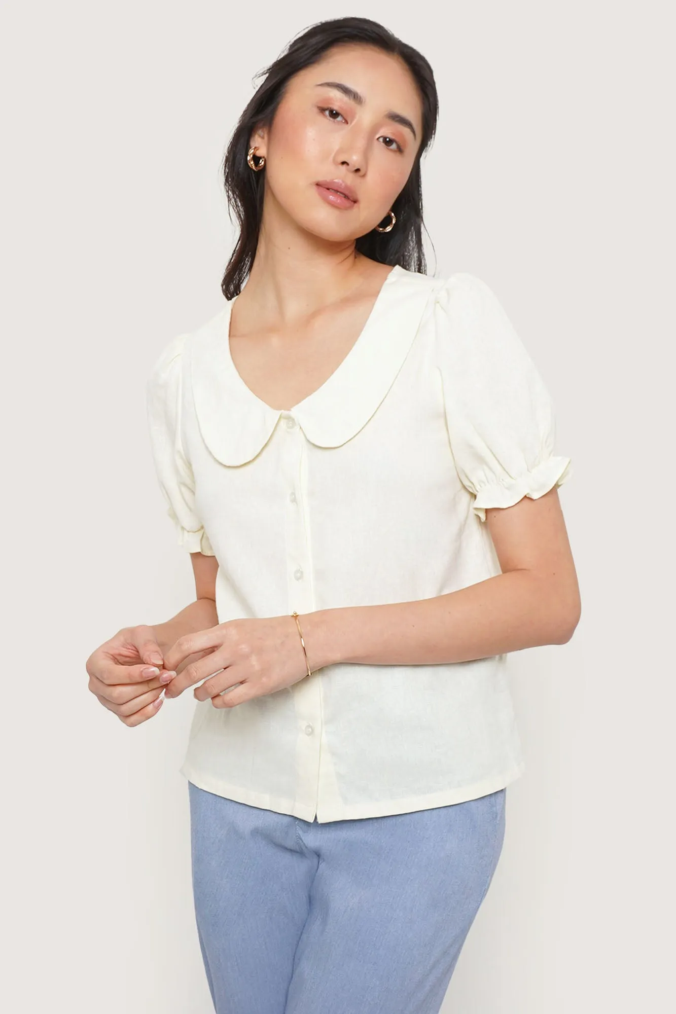 REFORME Linen Peter Pan Collar Top