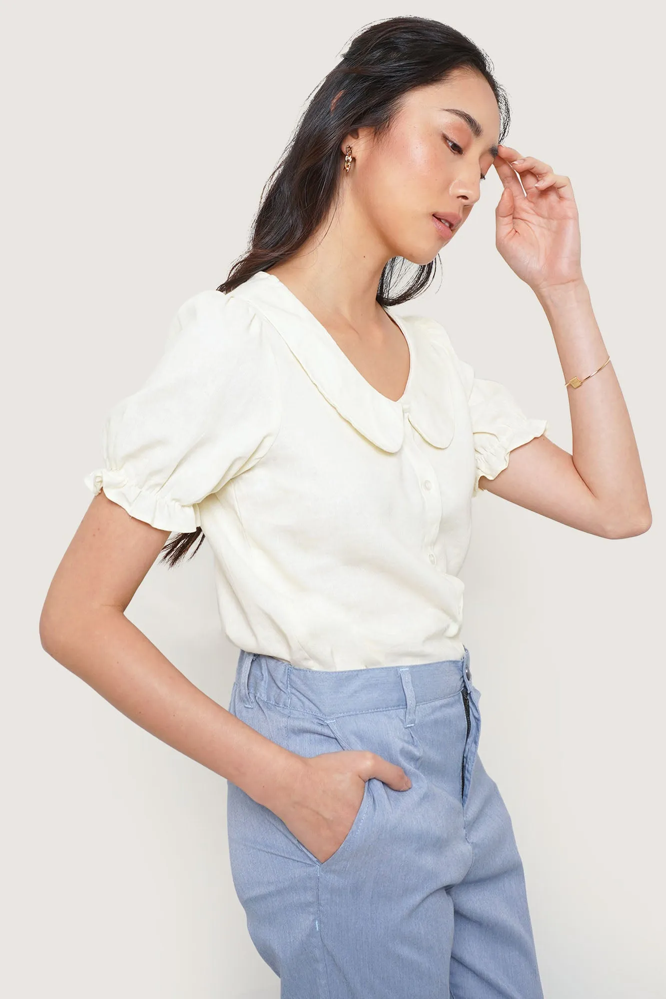 REFORME Linen Peter Pan Collar Top
