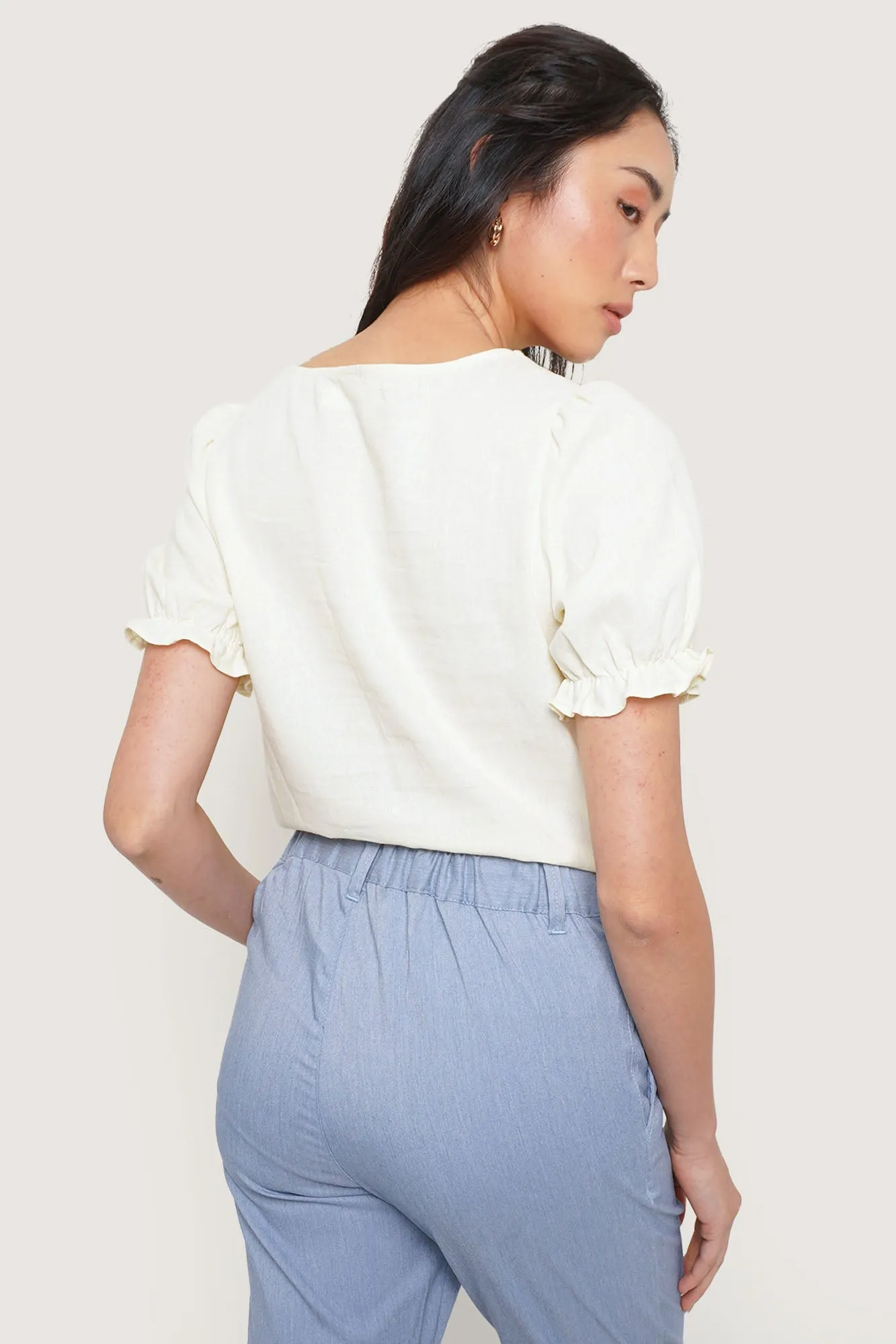 REFORME Linen Peter Pan Collar Top