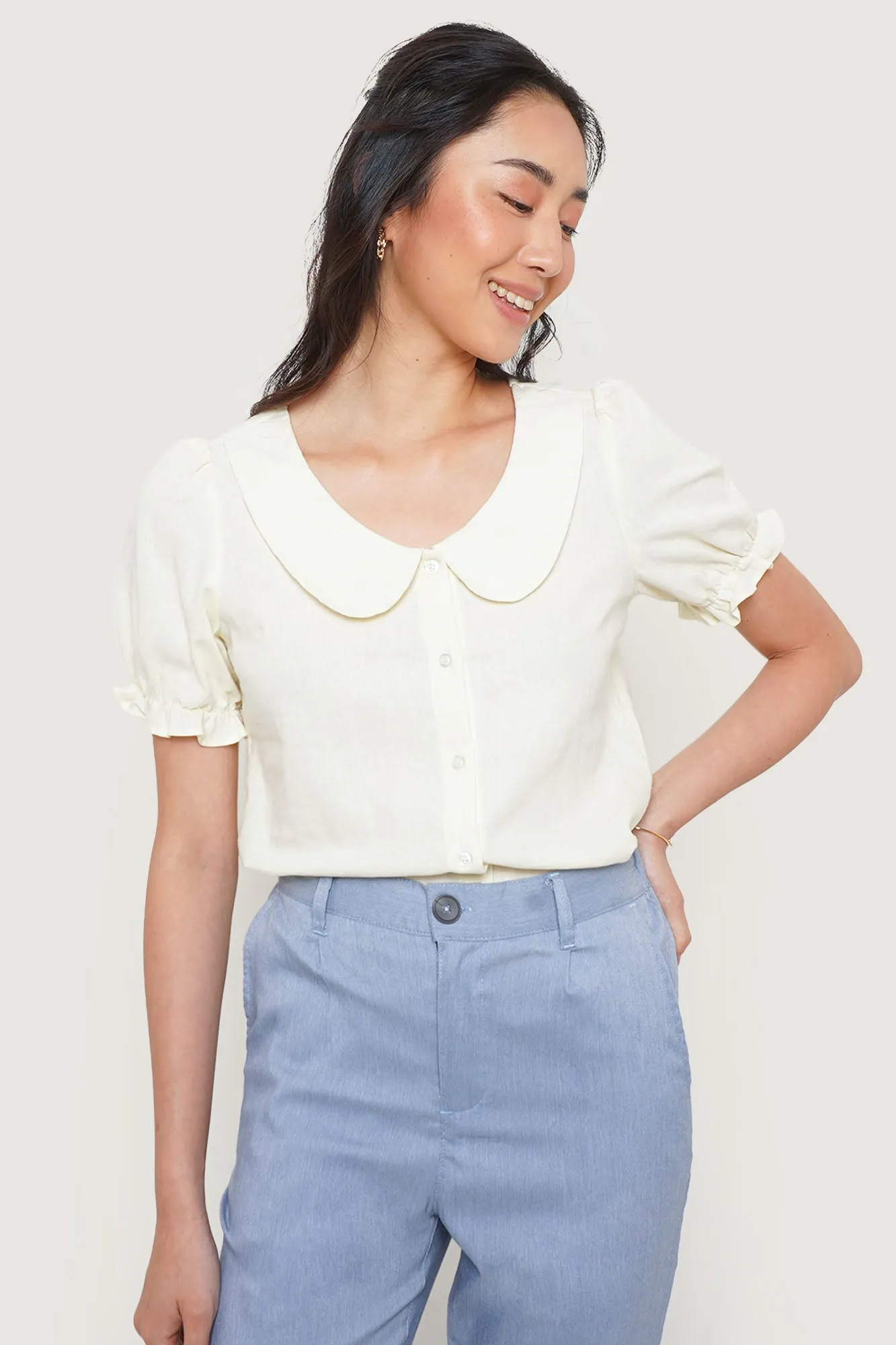 REFORME Linen Peter Pan Collar Top