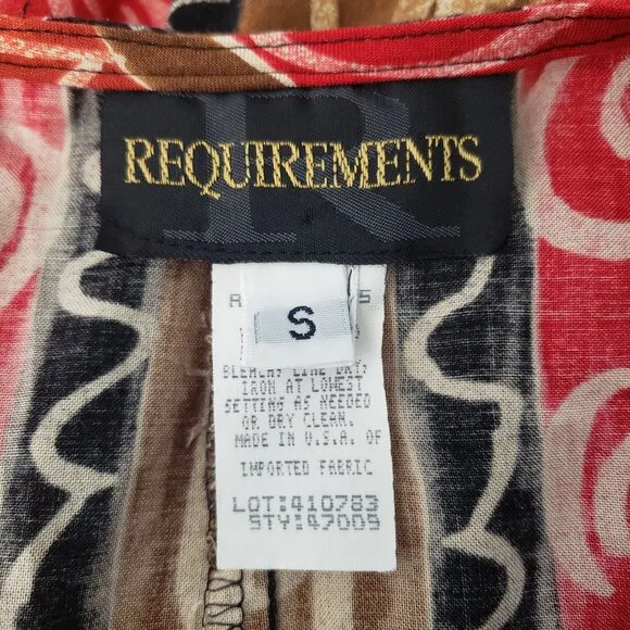 Requirements Vintage Small Two Piece Set Skirt Top Ethnic Print Rayon US Made