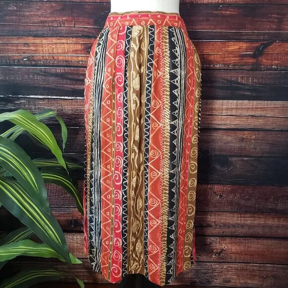 Requirements Vintage Small Two Piece Set Skirt Top Ethnic Print Rayon US Made