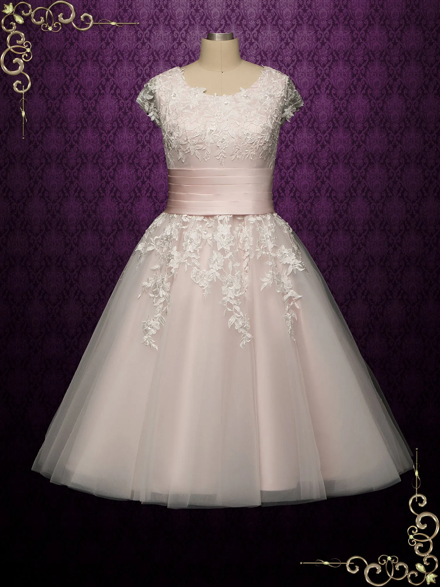 Retro Pink Short Lace Wedding Dress CHINESA
