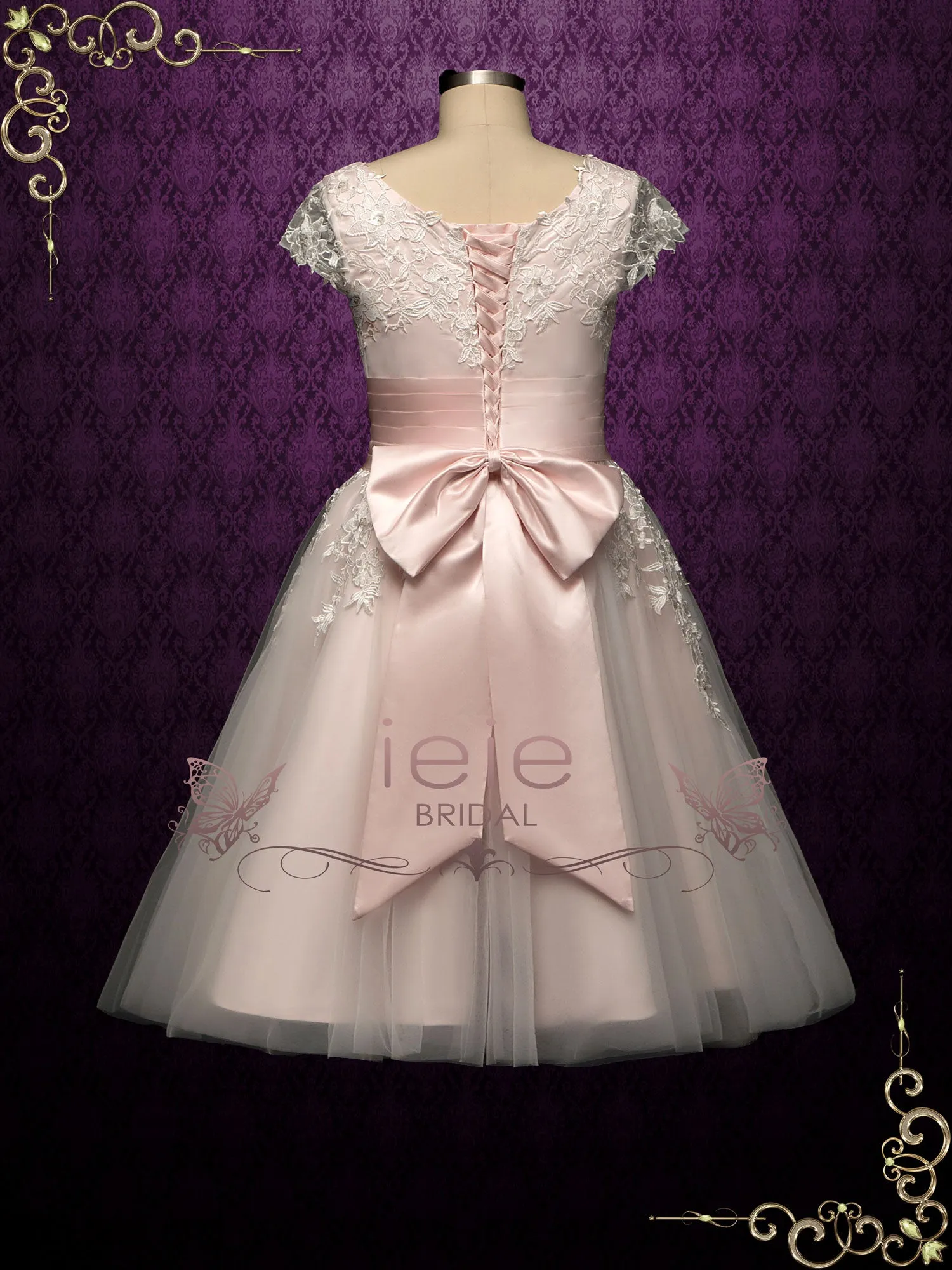Retro Pink Short Lace Wedding Dress CHINESA