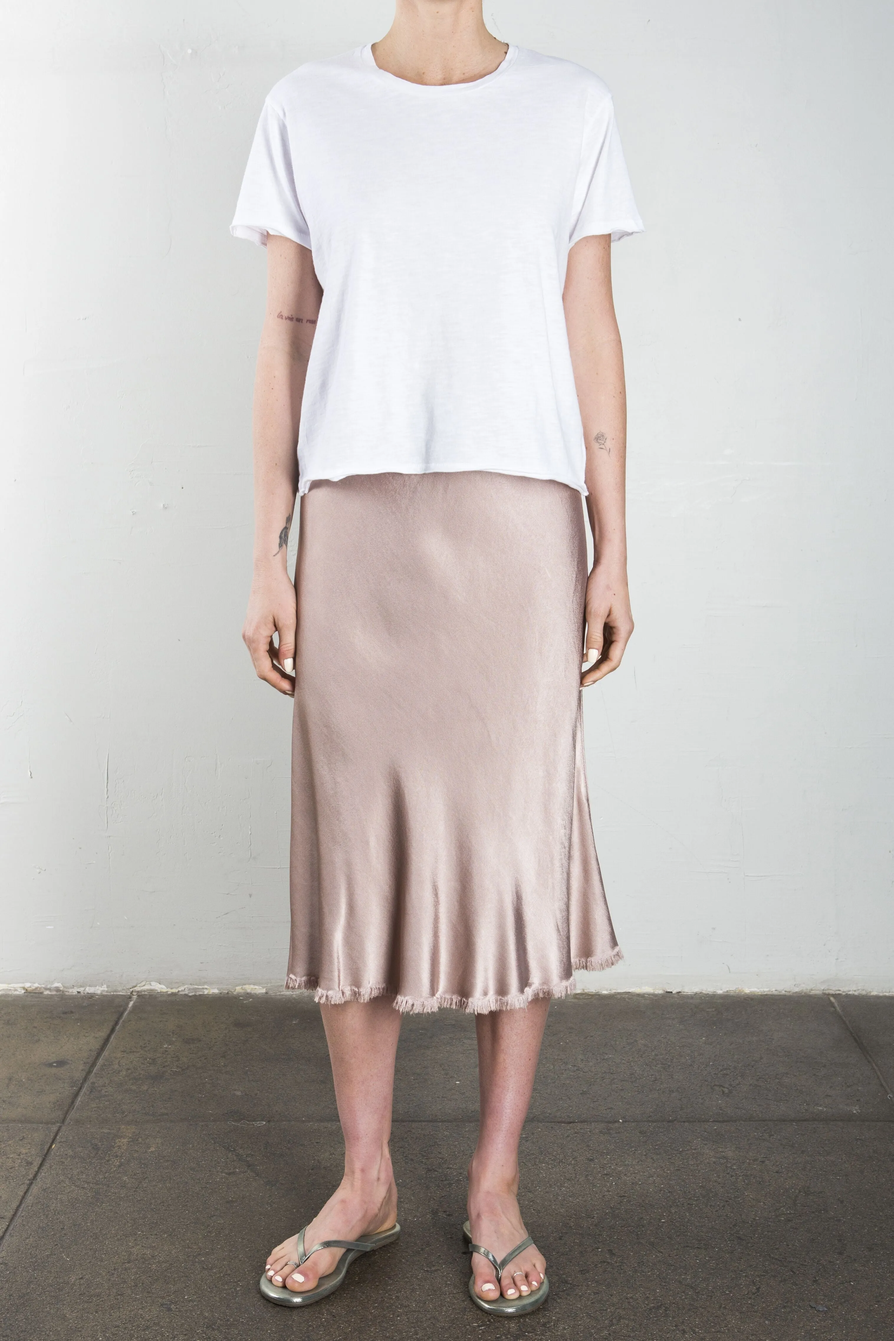 Riley Skirt in Vintage Satin - Nude