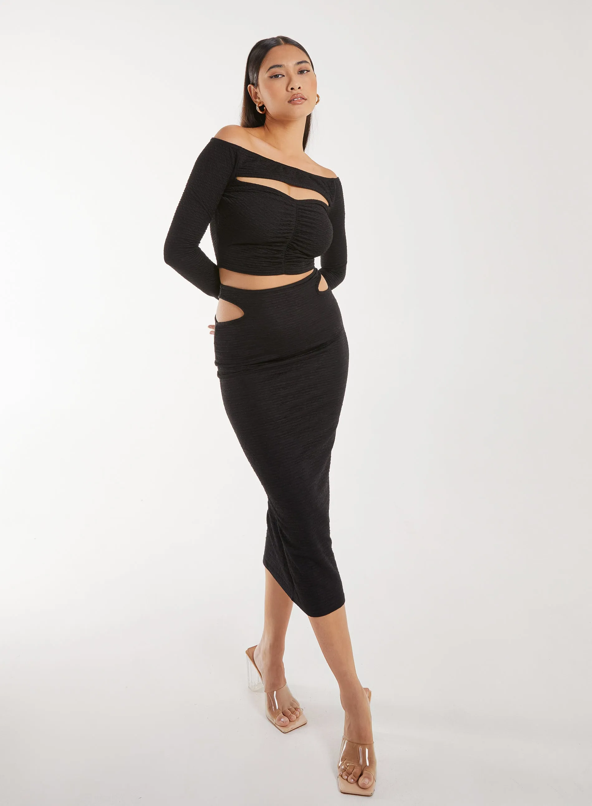 Ripple Cut Out Midi Skirt