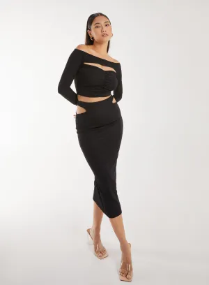 Ripple Cut Out Midi Skirt