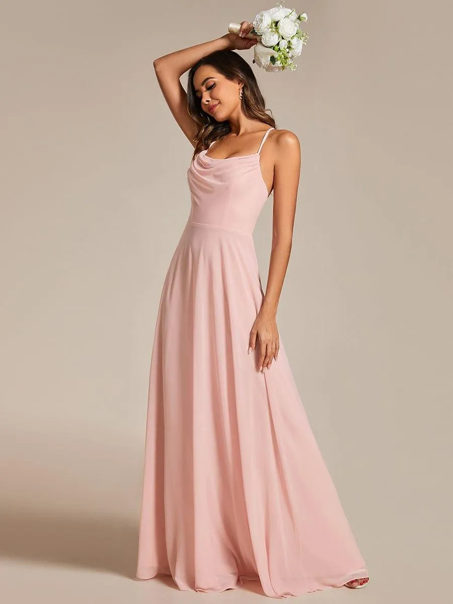 Robes de demoiselle d'honneur trapèze en mousseline de soie à bretelles spaghetti réglables