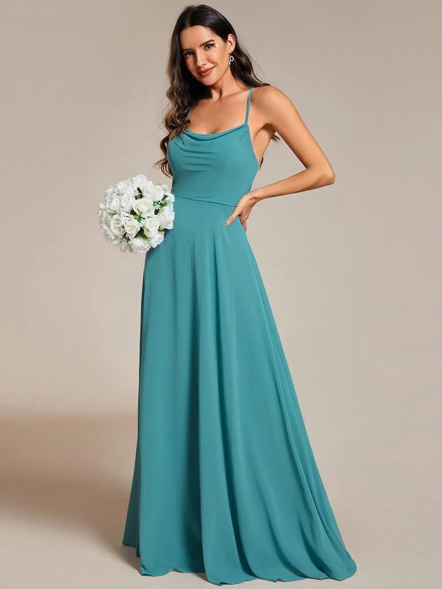 Robes de demoiselle d'honneur trapèze en mousseline de soie à bretelles spaghetti réglables